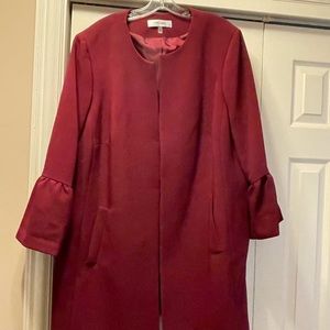 Wine long duster with 3/4 ruffle sleeves
